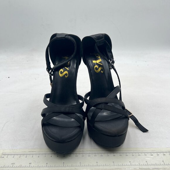 FYS Black Platform Open Toe Sandals Ankle Strap High Heels Party Shoes - Picture 3 of 8